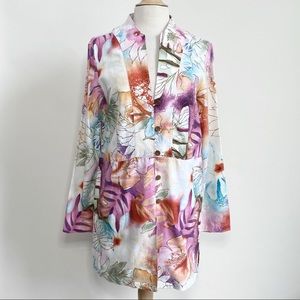 Coldwater Creek watercolor floral linen blend jacket S
